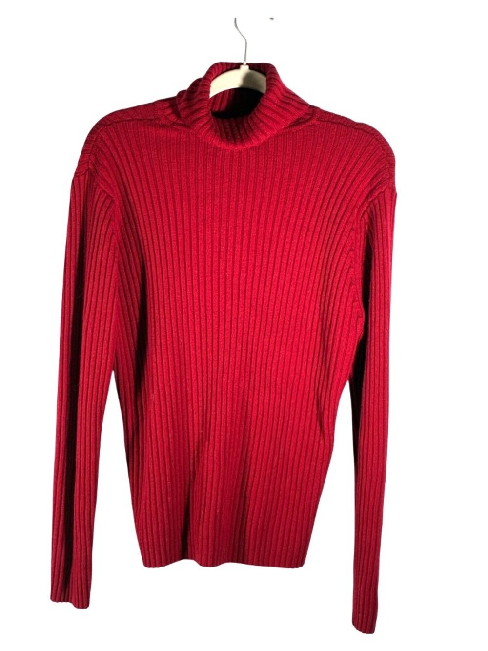 L.L. Bean Womens mid weight Red Ribbed Merino Wool Turtleneck Sweater L Regular
